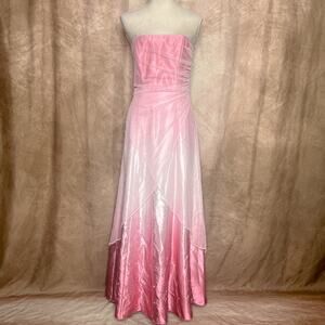 Morgan and Co. Vintage Y2K Strapless Ombre Gown Dress Floral Embroidered Pink